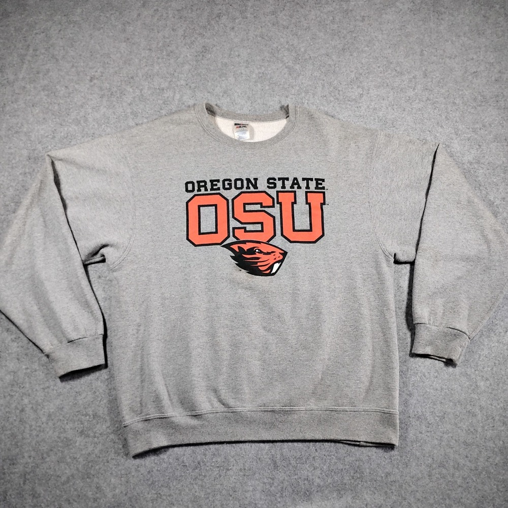 Vintage Jerzees Mens Oregon State OSU Beavers Crewneck Sweatshirt Gray Large